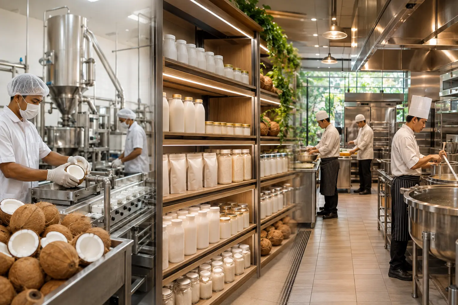 Santanmas coconut products used across a food factory, supermarket and central kitchen